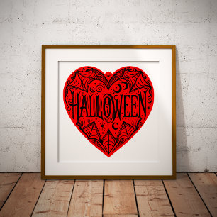 Affiche Halloween Cœur, Cœur Rouge en Forme, Vacances
