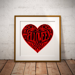 Affiche Halloween cœur, cœur rouge, vacances