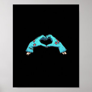 Affiche Halloween Coeur des mains Zombie Éffrayant