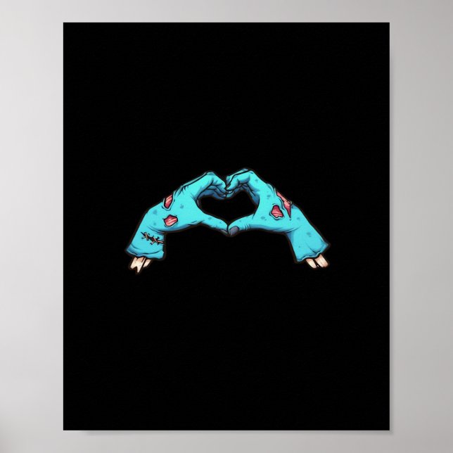 Affiche Halloween Coeur des mains Zombie Éffrayant (Devant)