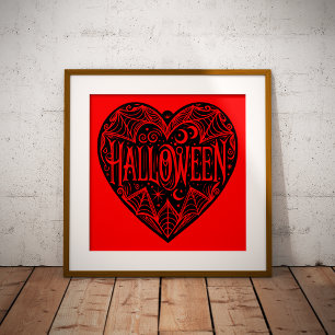 Affiche Halloween cœur, forme de cœur noir, vacances