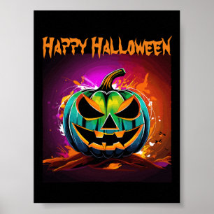 Affiche Halloween coloré Déplaisant Citrouille noir