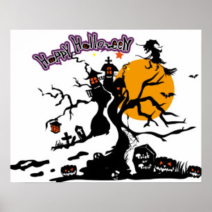Affiche Halloween Cool personnalisé Whimsical sorcière Sil