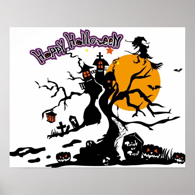 Affiche Halloween Cool personnalisé Whimsical sorcière Sil (Devant)