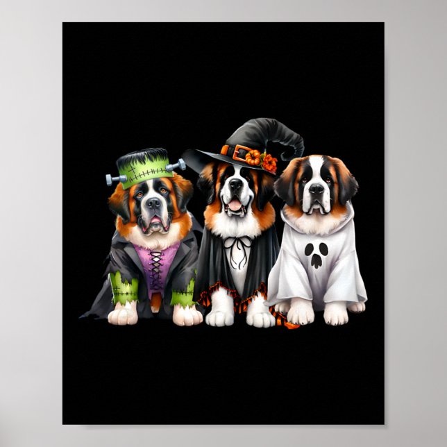 Affiche Halloween Costume Fantôme sorcière Chien Saint Ber (Devant)