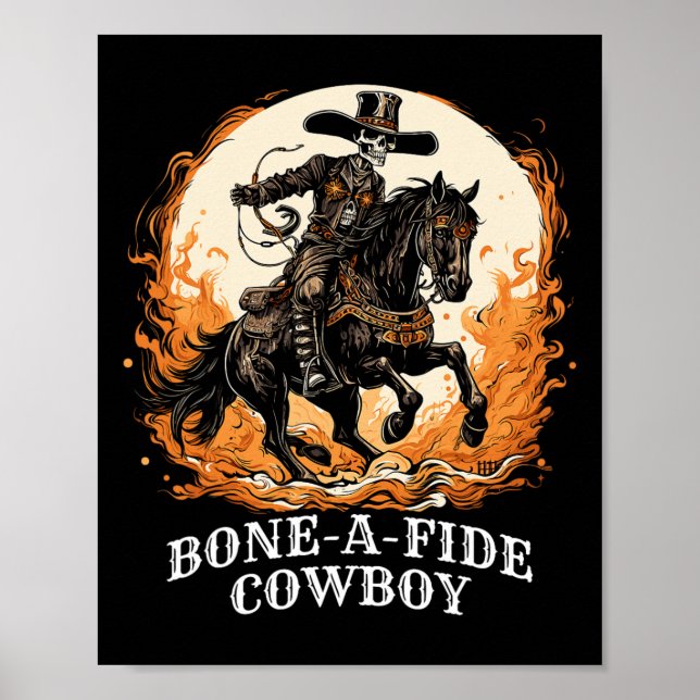 Affiche Halloween Cowboy Éffrayant Skeleton Rodeo (Devant)