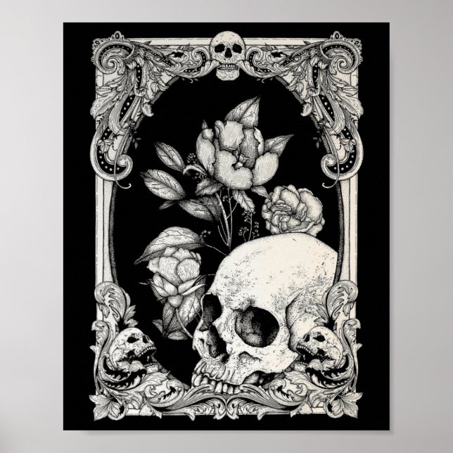 Affiche Halloween Crâne Pastel Goth Fleur gothique Floral  (Devant)