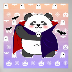 Affiche Halloween Cute Baby Panda Dracula Vampire