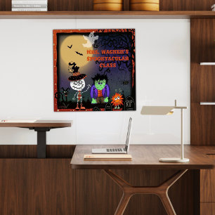 Affiche Halloween Cute Éffrayant Squelette Chat Personnali