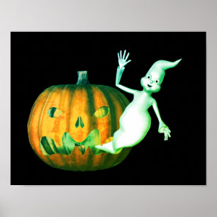 Affiche Halloween Cute Ghost Jack O Lantern 