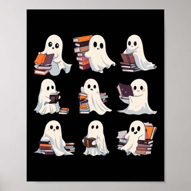 Affiche Halloween Cute Ghost Lire plus Livres Éffrayant Bo (Devant)