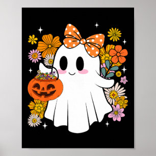 Affiche Halloween Cute Ghost Vintage Floral Trick Ou Treat