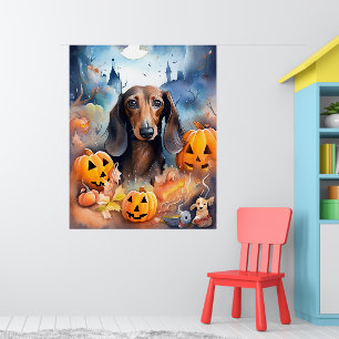 Affiche Halloween Dachshund Avec La Peur Citrouille