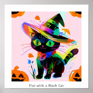 Affiche Halloween de chat noir