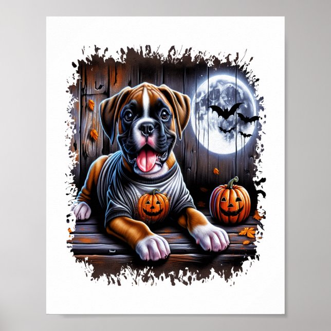 Affiche Halloween de chien de boxe (Devant)