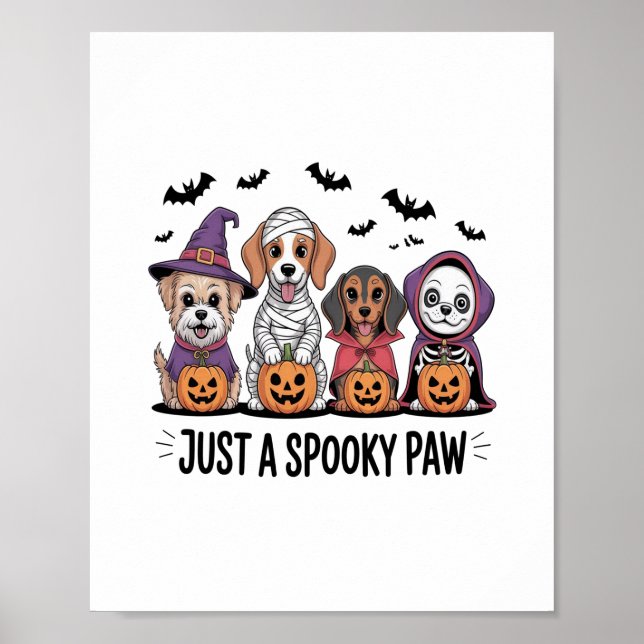 Affiche Halloween de chien juste un paw Éffrayant (Devant)