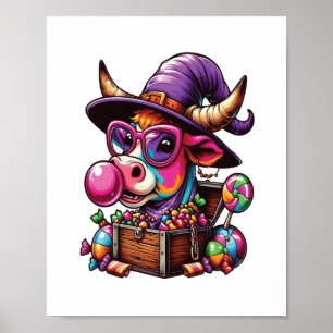 Affiche Halloween de la vache Rainbow Highland