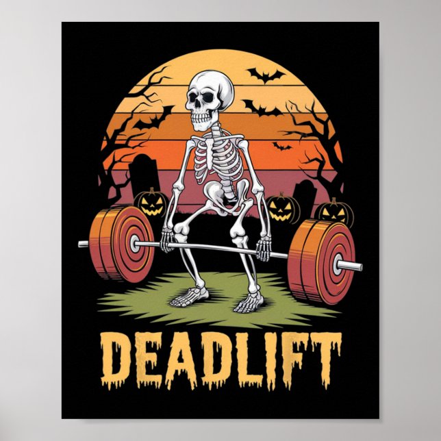 Affiche Halloween Deadlift Skeleton Gym Workout Poids Lif (Devant)