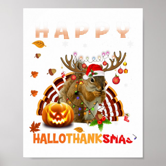 Affiche Halloween D'Écureuil Et Joyeux Noël Happy Hallo (Devant)