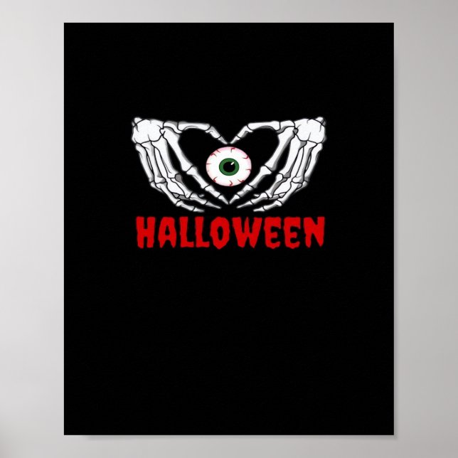 Affiche Halloween des yeux - Squelette Mains Coeur (Devant)
