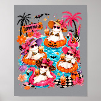 Affiche Halloween d'été ambiance estivale squelette effray