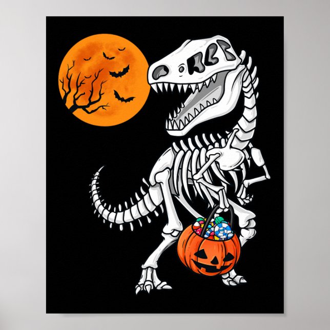 Affiche Halloween Dinosaur T Rex Skeleton Scary Garçons En (Devant)