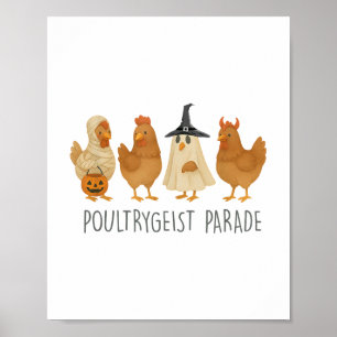 Affiche Halloween drôle de poulet, Poultrygei Éffrayant de