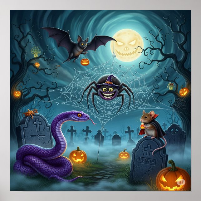 Affiche Halloween du cimetière lunaire (Devant)