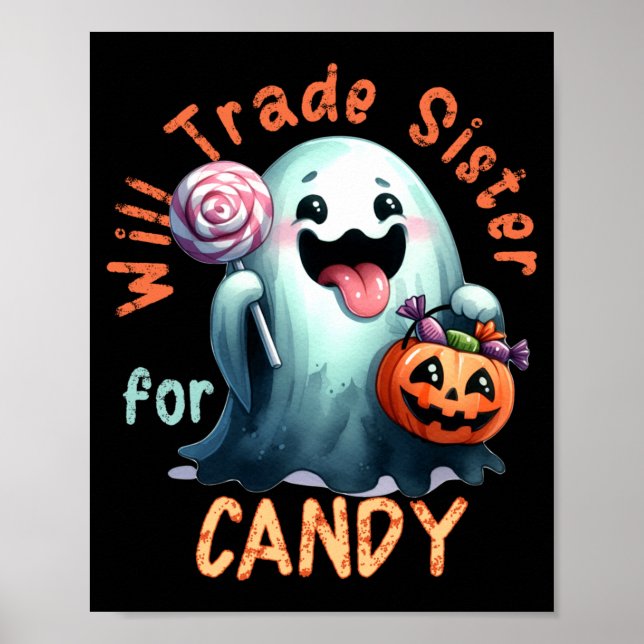 Affiche Halloween Échangera Sœur Contre Bonbons Fantôme En (Devant)