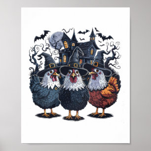 Affiche Halloween Éffrayant de poulet sorcier drôle