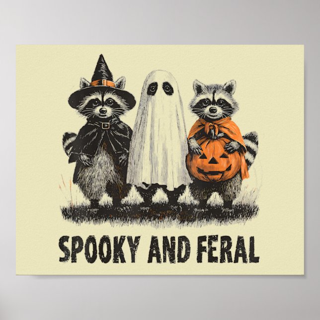 Affiche Halloween éffrayant Et Feral Cute Ghost Raccoon (Devant)