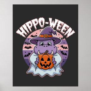 Affiche Halloween Éffrayant Halloween Moo Deng Hippo fantô