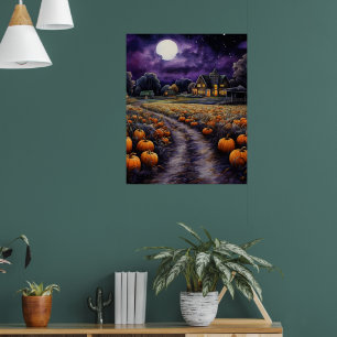 Affiche Halloween Éffrayant Haunted Town Night