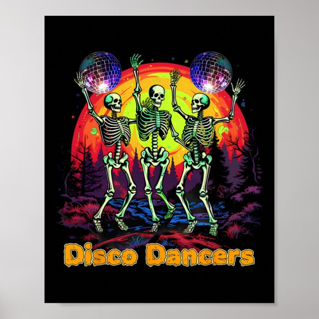 Affiche Halloween Éffrayant Skeleton Disco Dancers Danser (Devant)