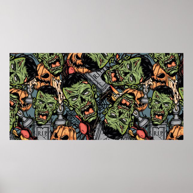 Affiche Halloween éléments colorés sans couture motif avec (Devant)