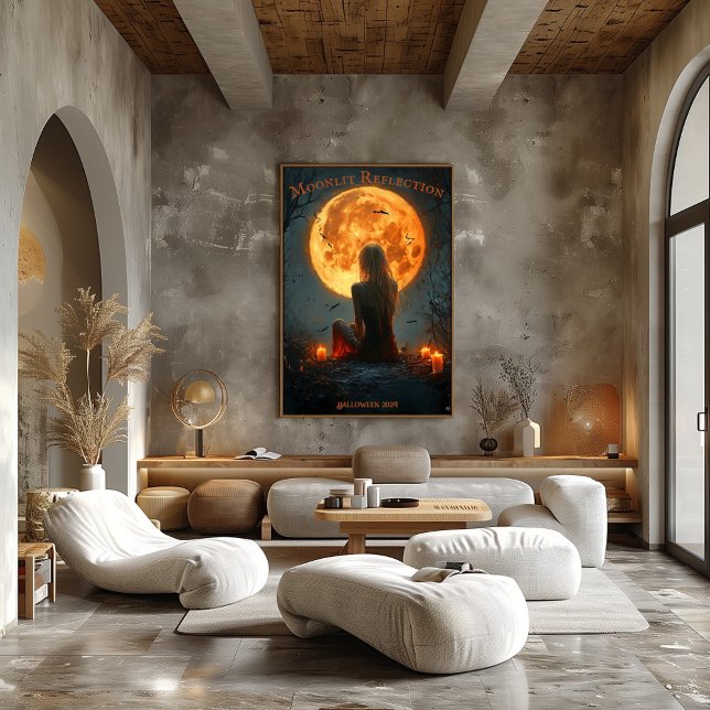 Affiche Halloween Enchanté avec Pleine Lune, Chandelles &  (Créateur téléchargé)