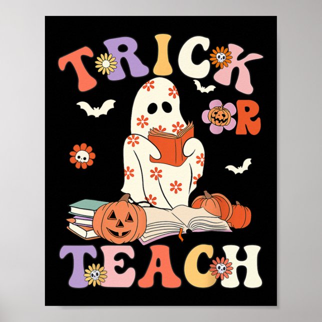 Affiche Halloween Enseignant Tri Ou Enseigner Super Floral (Devant)
