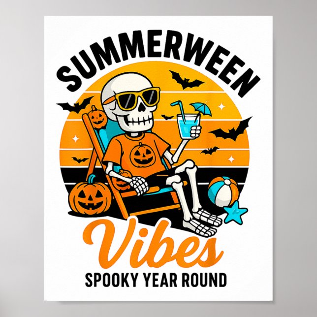 Affiche Halloween été Ween Vibes Éffrayant Squelette Flott (Devant)