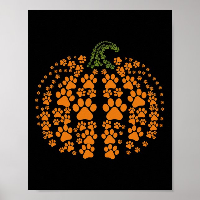 Affiche Halloween Fall Cute Paws Citrouille Amateurs d'ani (Devant)