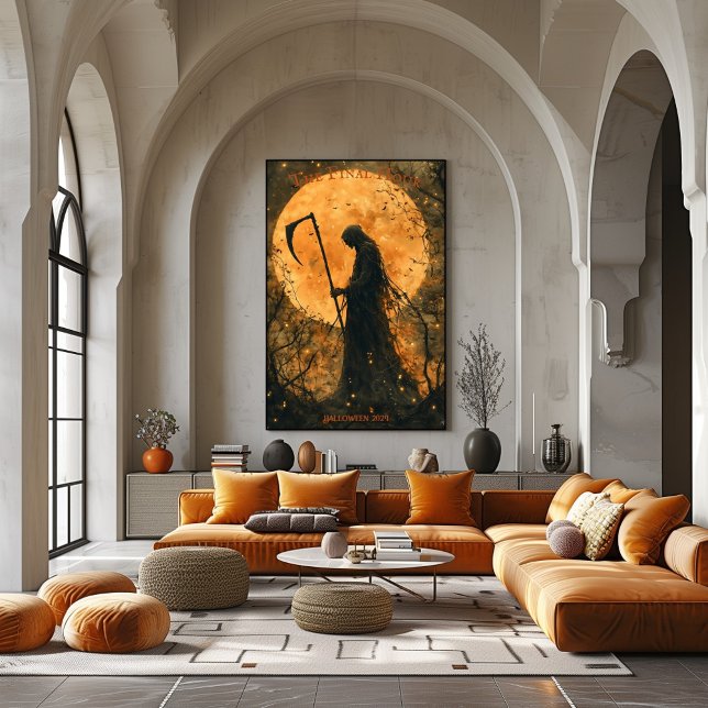 Affiche Halloween faucheuse avec Pleine lune et Scythe (Créateur téléchargé)