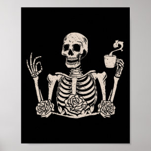 Affiche Halloween Femmes Hommes Drôle Squelette Boire Café