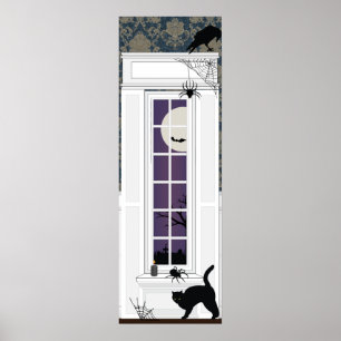 Affiche Halloween fenêtre intérieure scène éffrayante