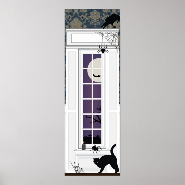 Affiche Halloween fenêtre intérieure scène éffrayante (Devant)
