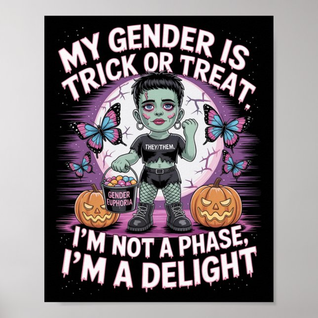 Affiche Halloween Frankenstein Prononouns non binaire Pas  (Devant)