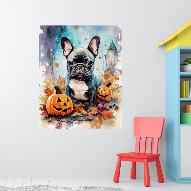 Affiche Halloween French Bulldog With Pumpkins Scary (Pépinière 1)