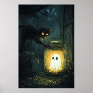 Affiche Halloween Fun Ghost pris dans un bocal