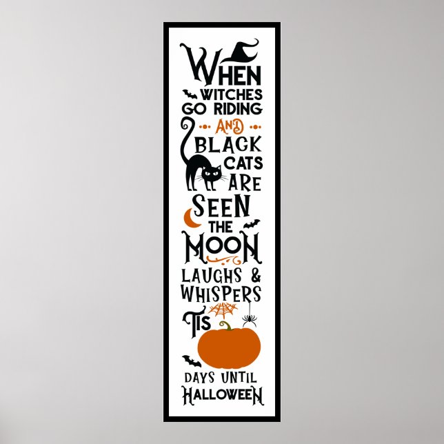 Affiche Halloween Fun | Sorcières Marche Chats Noirs Porte (Devant)