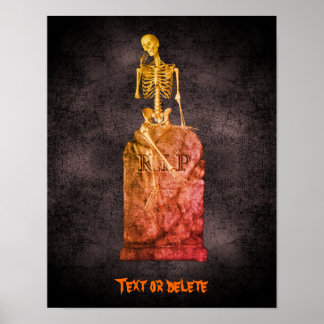 Affiche Halloween Funny Skeleton Tombstone Personnalisé