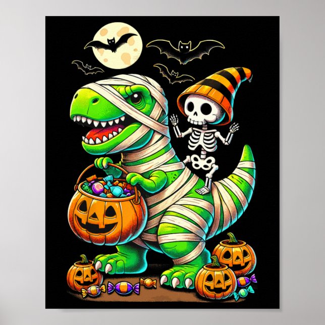Affiche Halloween Funny T Rex Dinosaur Mummy Boys Trick Tr (Devant)
