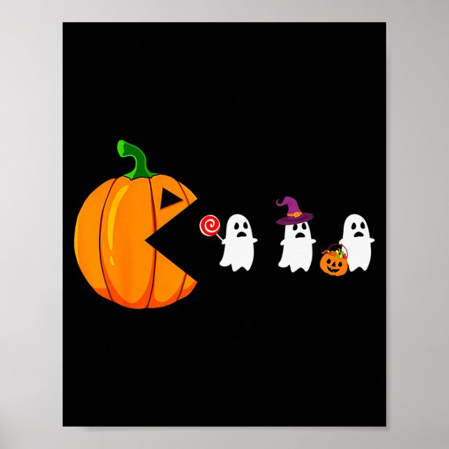 Affiche Halloween Gamer Pumpkin Eating Ghost Costume Men B (Devant)